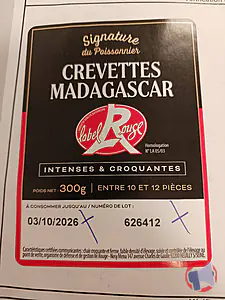 Rappel produit Crevettes entières cuites réfrigérées élevage Penaeus Monodon 300g calibre 30/40 Signature du poissonnier