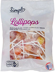 Rappel produit LOLLIPOPS Goûts FRUITS ET COLA 500G - SIMPL SIMPL