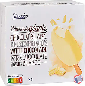 Rappel produit Bâtonnets géants chocolat blanc x6 SIMPL / PP BLANC