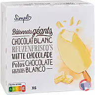 Rappel produit SIMPL / PRODUITS BLANCS Bâtonnets géants chocolat blanc x6