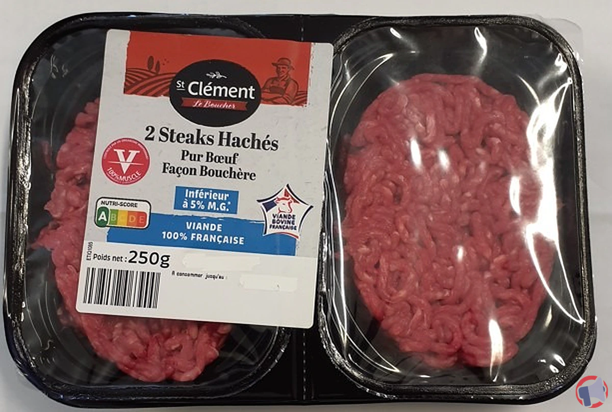 Rappel St Clement Boucher : 2 steaks hachés pur boeuf 5/250