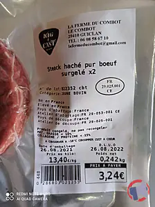 Rappel produit Steack haché pur boeuf surgelé steack haché x2