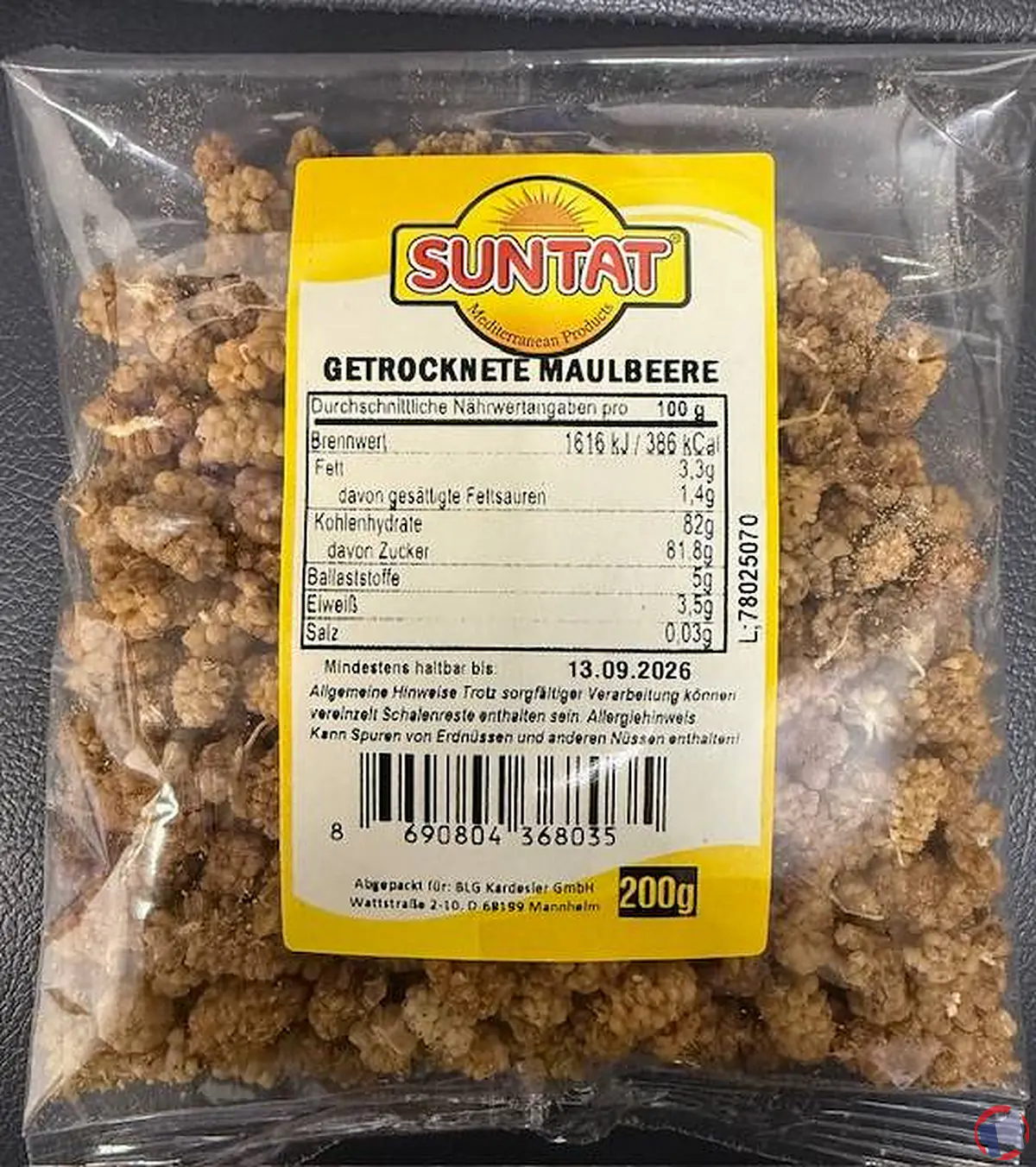 Rappel produit : Suntat getrocnknete maulbeer mures sec