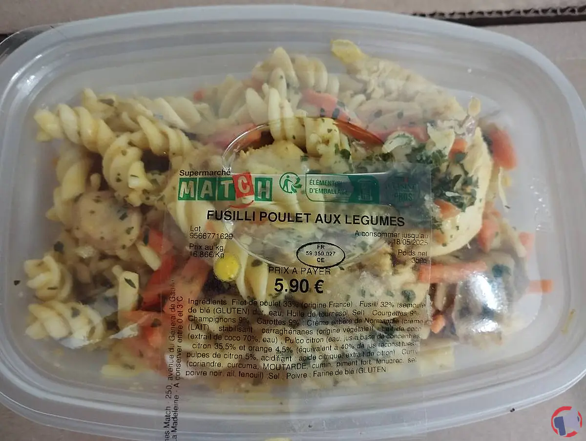 Alerte rappel : Fusilli poulet aux légumes de Supermarchés MATCH