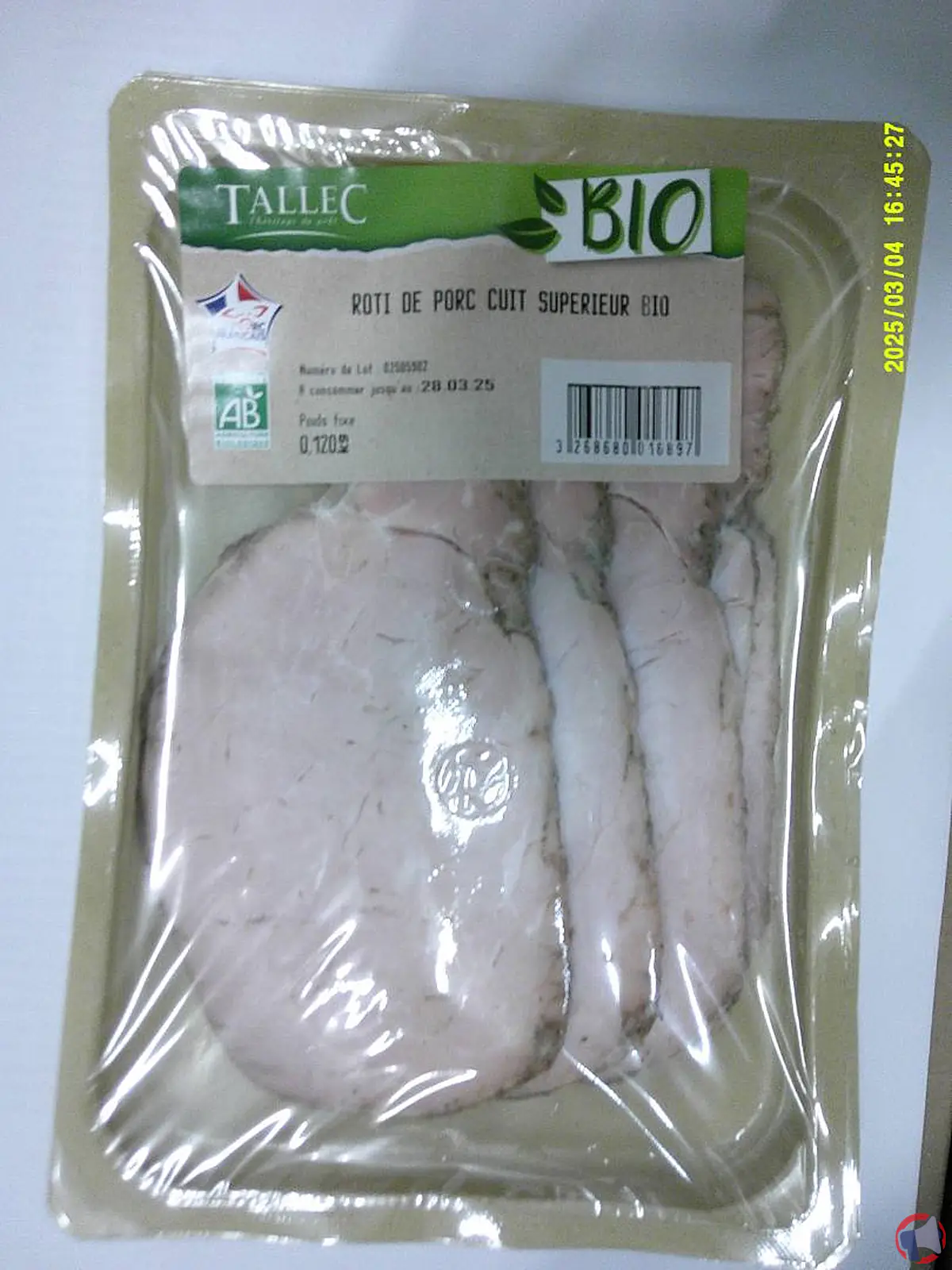 Rappel produit : rôti de porc cuit supérieur bio de la marque Tallec