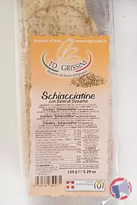 Rappel produit crackers "schiacciatine" aux graines de sésame 150g TD GRISSINI