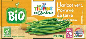 Rappel produit Bol Haricot vert Pomme de terre BIO 2x120g Les Tilapins de Casino Les Tilapins de Casino BIO
