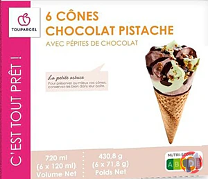 Rappel produit 6 Cônes chocolat pistache Toupargel