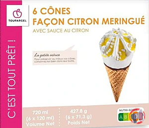 Rappel produit 6 Cônes façon citron meringué Toupargel