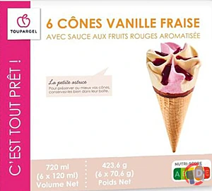 Rappel produit 6 Cônes vanille fraise Toupargel