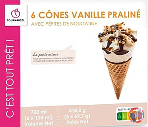 Rappel produit 6 Cônes vanille praliné Toupargel