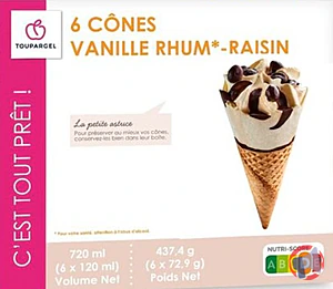 Rappel produit 6 Cônes vanille rhum raisin Toupargel