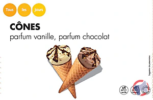Rappel produit Cônes glacés x8 4 chocolat 4 vanille 880ml Tous Les Jours Tous les Jours