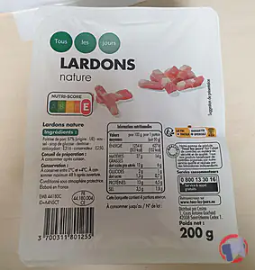 Rappel produit Lardons nature 200 g Tous les jours Tous les jours