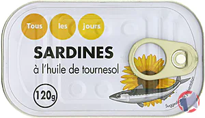 Rappel produit Sardines à l'huile de tournesol 120g TOUS LES JOURS TOUS LES JOURS