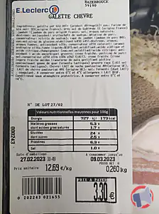 Rappel produit GALETTE CHEVRE ET GALETTE COMPLETE TRAITEUR