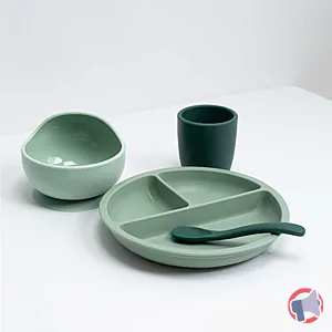 Rappel produit • Produit : Coffret repas en silicone enfant – 4 pièces- coloris vert Trois kilos sept