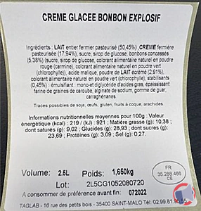 Rappel produit CREMES GLACEES TY SKORN - MOUSTACHE - COUP DE PATE - SANCHEZ - TAGLAB