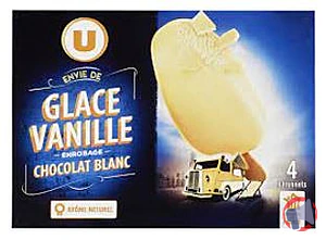 Rappel produit Bâtonnets envie vanille chocolat blanc U x4 258g U