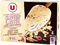Rappel produit U Bâtonnets folie de saveur lactée sauce fruits rouge x4, 278 g