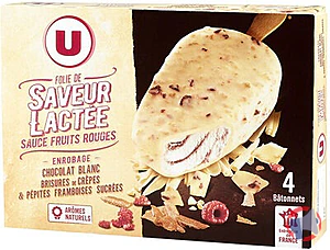 Rappel produit Bâtonnets folie de saveur lactée sauce fruits rouge x4, 278 g U