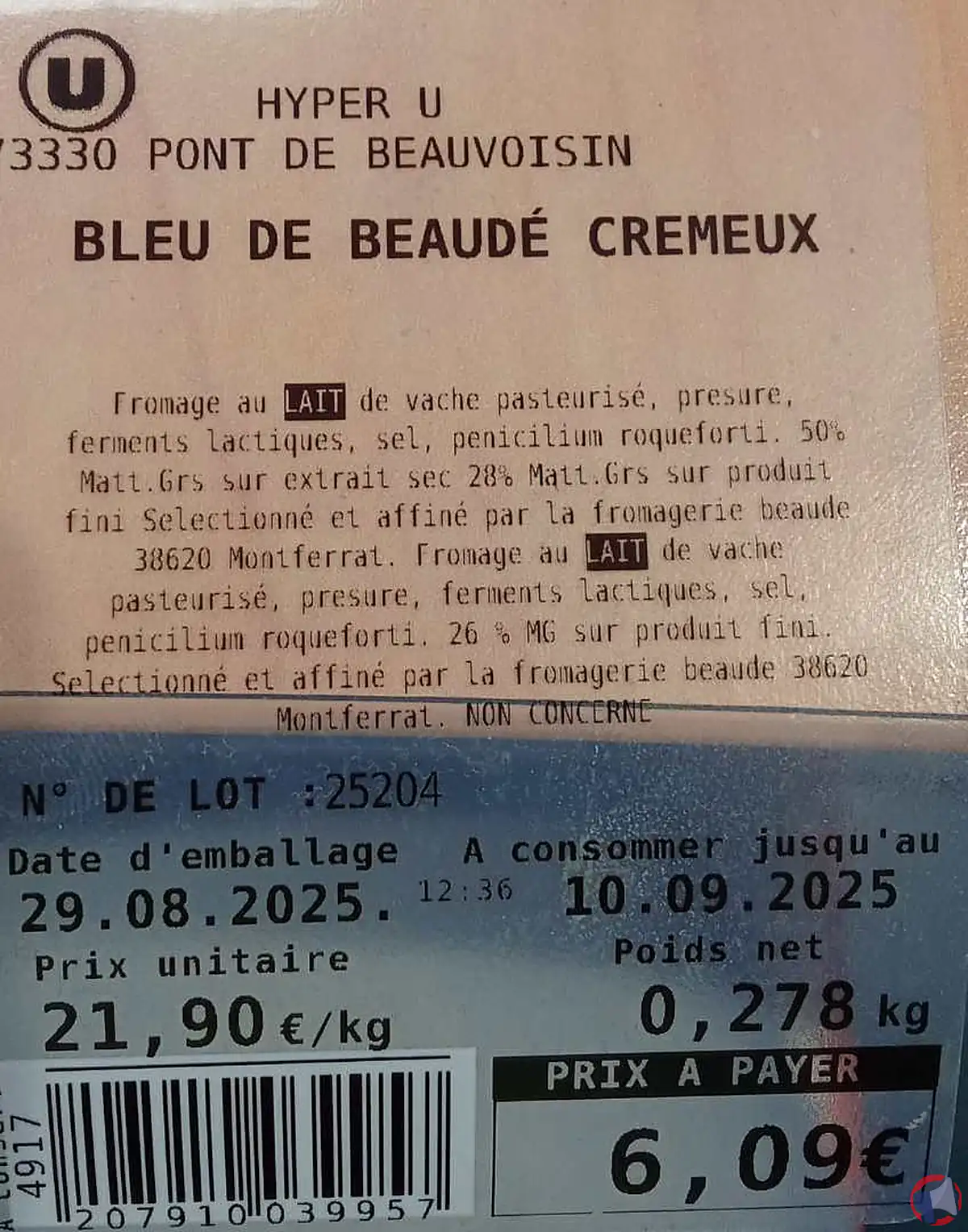 Rappel du produit u beaude bleu - beaude crèmeux : mise en garde pour les consommateurs