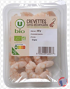 Rappel produit Crevettes U bio décortiqués cuites nature bq.100g transformé France U BIO