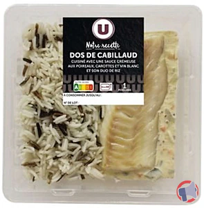 Rappel produit Dos de cabillaud sauce aux légumes et duo de riz U 270g PE U