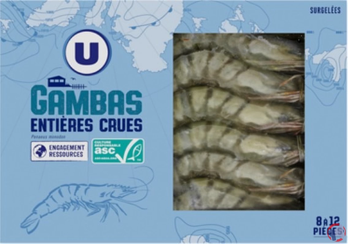Rappel de produit : Gambas Entières U ASC 600 g pour non-conformité bactériologique