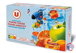 Rappel produit GOURDES POMME FRAISE / POMME ABRICOT SANS SUCRE AJOUTE U MAT & LOU U