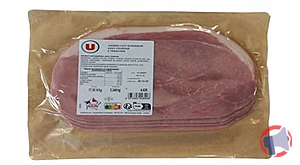 Rappel produit JAMBON CUIT SUPERIEUR U AVEC COUENNE ET JAMBON CUIT SUPERIEUR U DECOUENNE DEGRAISSE U