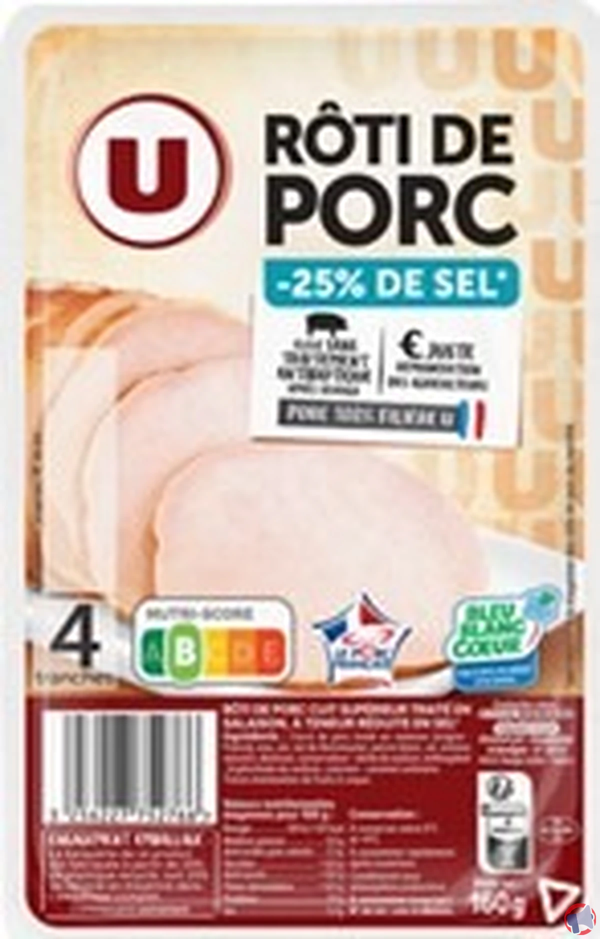 Rappel produit : rôti de porc Bleu Blanc Cœur U 4 tranches 160g pour non-conformité microbiologique