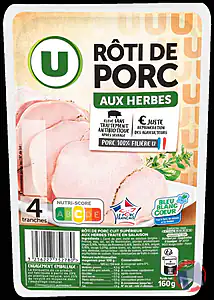Rappel produit Roti de porc herbes Bleu Blanc Coeur U 4 tranches 160g U
