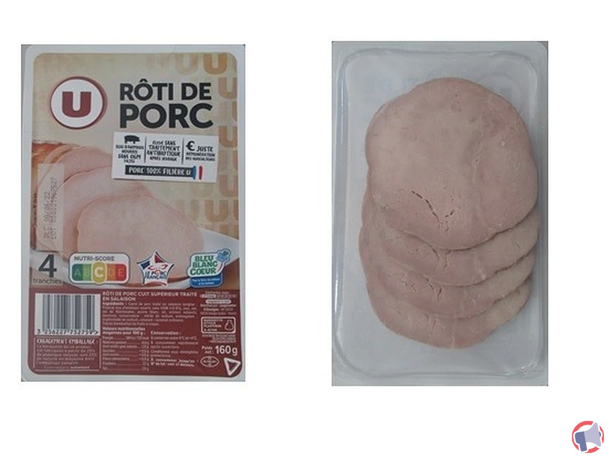 Rappel produit : rôti de porc nature bleu blanc cœur U 4 tranches 160g