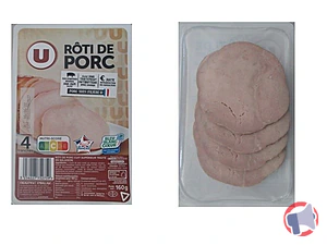Rappel produit ROTI DE PORC NATURE BLEU BLANC CŒUR U 4 TRANCHES 160g U