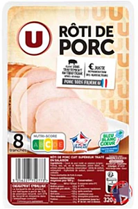 Rappel produit Rôti de porc nature Bleu Blanc Coeur U 8 tranches 320g U