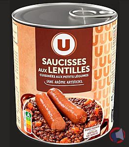 Rappel produit SAUCISSES LENTILLES U BTE 4/4 U