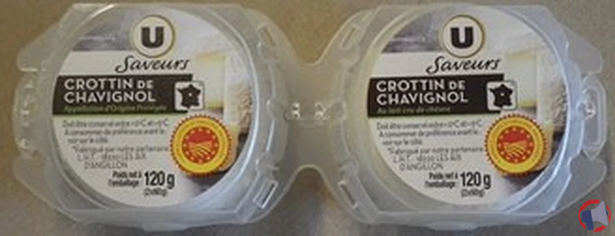 Rappel produit : crottin de Chavignol AOP lait cru 26% MG U Saveurs 2x60g