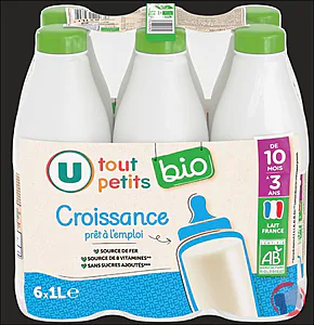 Rappel produit Croissance DHA 10 mois à 3 ans U TOUT PETITS BIO bouteilles 6x1 litre U TOUT PETITS BIO