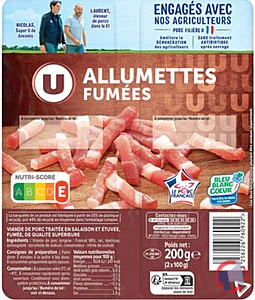 Rappel produit Lardons nature U - Lardons U Bio et Allumettes fumées U U et U BIO