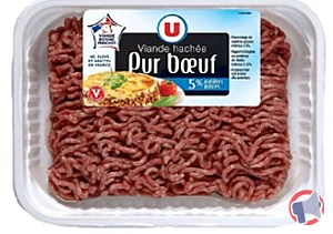 Rappel produit Viande hachée pur boeuf 5%mg U 350g France et Haché vrac frais pur boeuf 5% mat.grasse U barq.500g France U