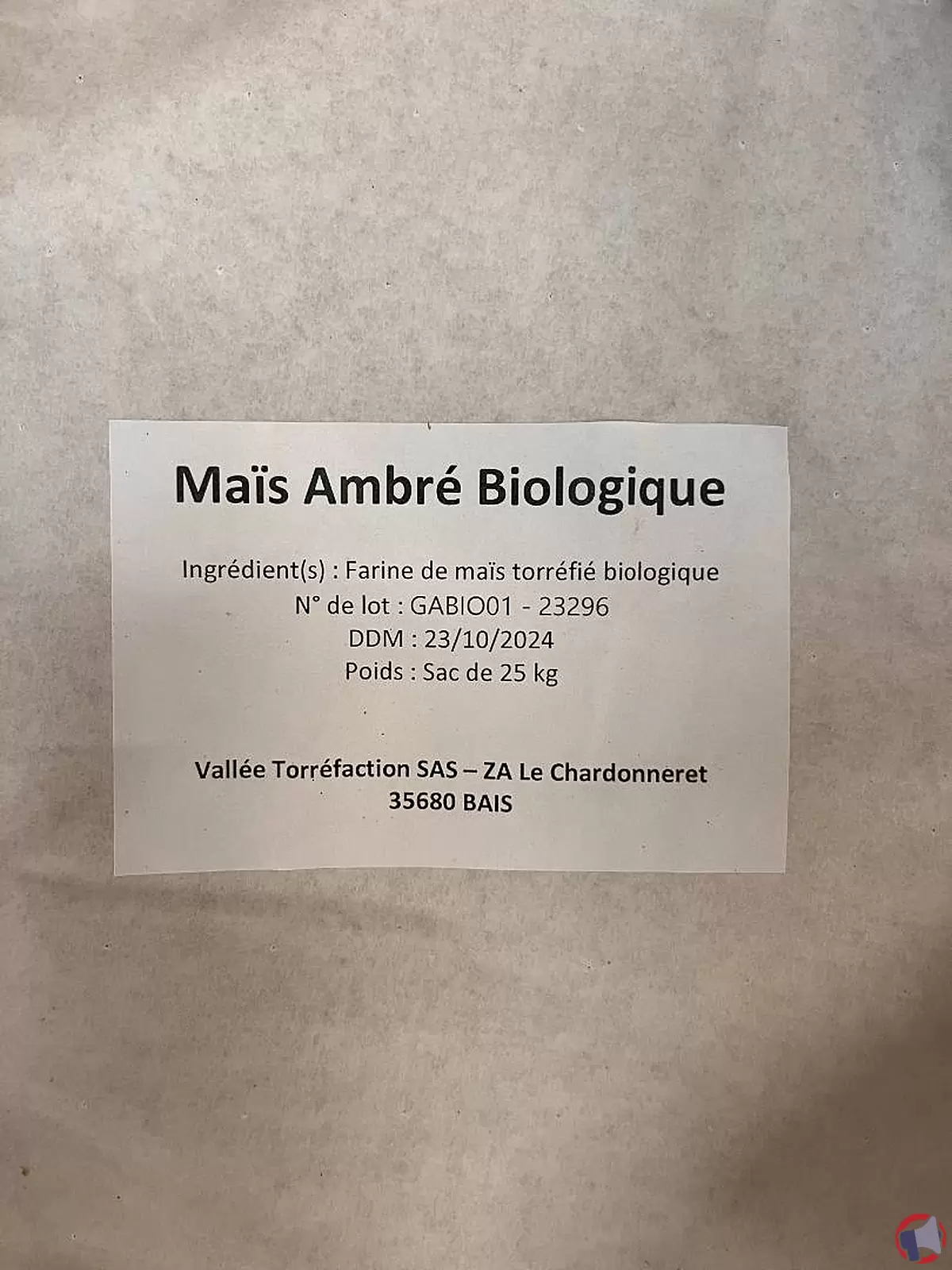 Rappel de produit : Maïs ambré biologique de la marque Vallée Torréfaction