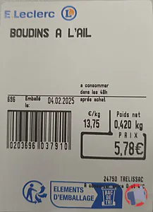 Rappel produit BOUDIN A L'AIL VAUX