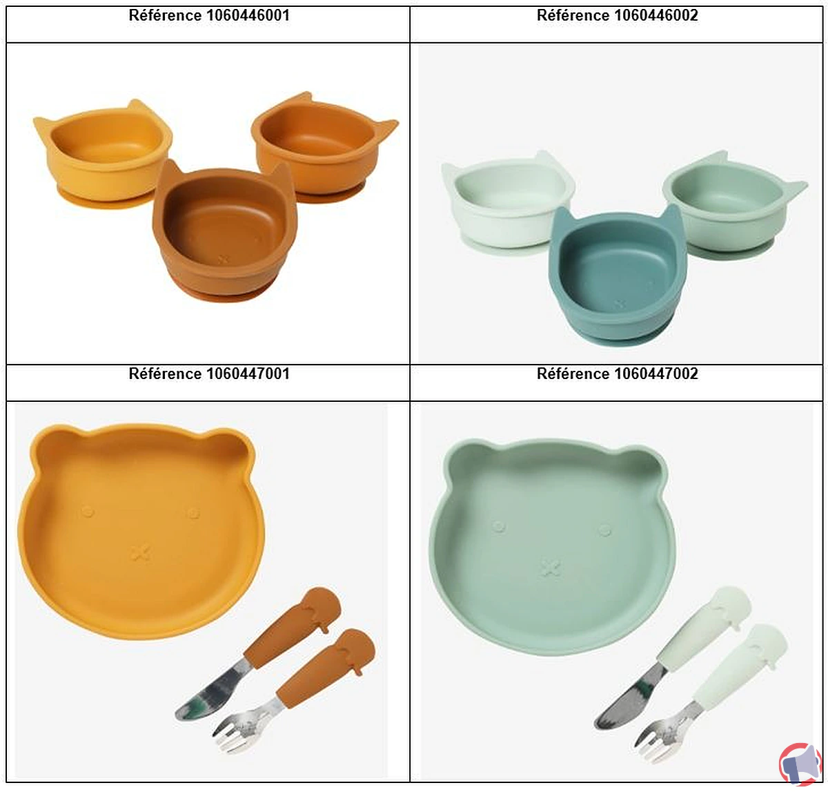 Rappel de produit : set repas silicone de la marque Vertbaudet