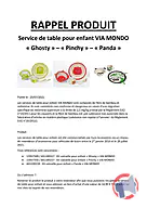 Rappel produit Service de table pour enfant VIA MONDO (photo numéro 1)