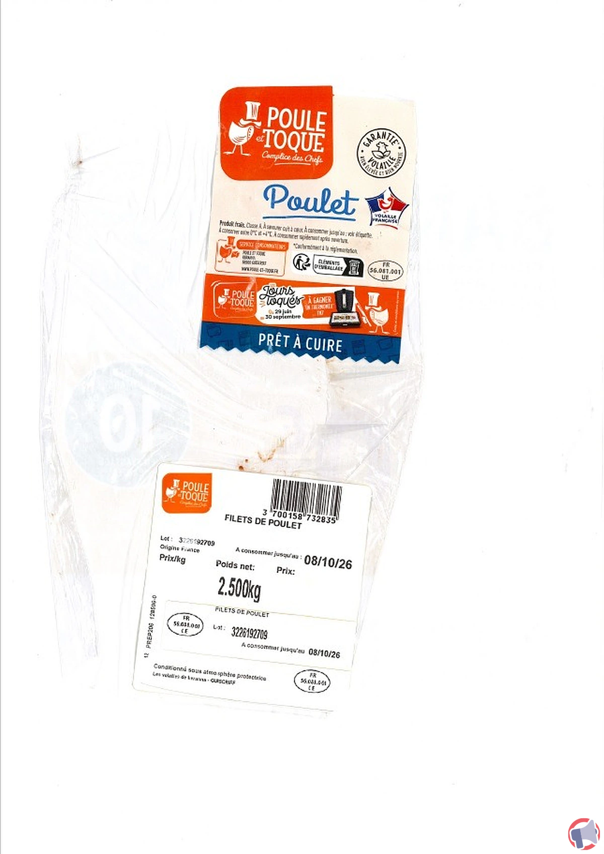 Rappel produit : volaillers Keranna — Filet de poulet au thym et au citron