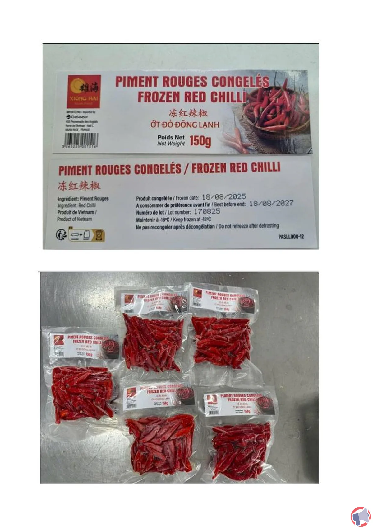 Rappel produit : piment rouge congelé xiong hai, risques et démarches à suivre