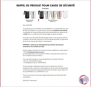 Rappel produit Bouilloire électrique ZWILLING Enfinigy 1.5 L ZWILLING Enfinigy